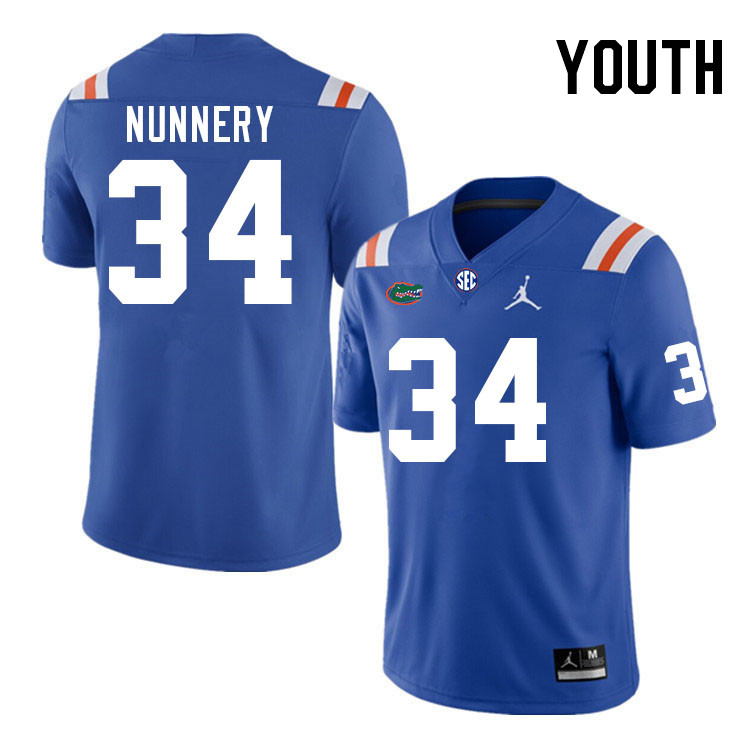 Youth #34 Mannie Nunnery Florida Gators College Football Jerseys Stitched-Retro